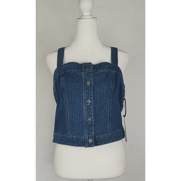 Rock & Roll Denim Women's Dark Wash Pinstripe Denim Corset Crop Top NWT XXL - Picture 2 of 10
